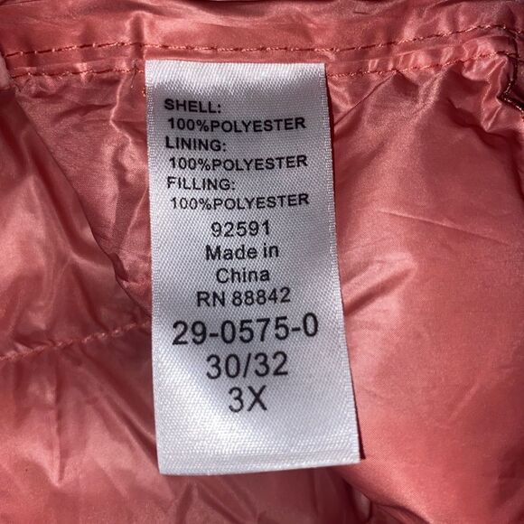 Woman Within Wms Sz 3X 30/32 Coral Red Heart Print Full Zip Packable Puffer Vest - Picture 5 of 6